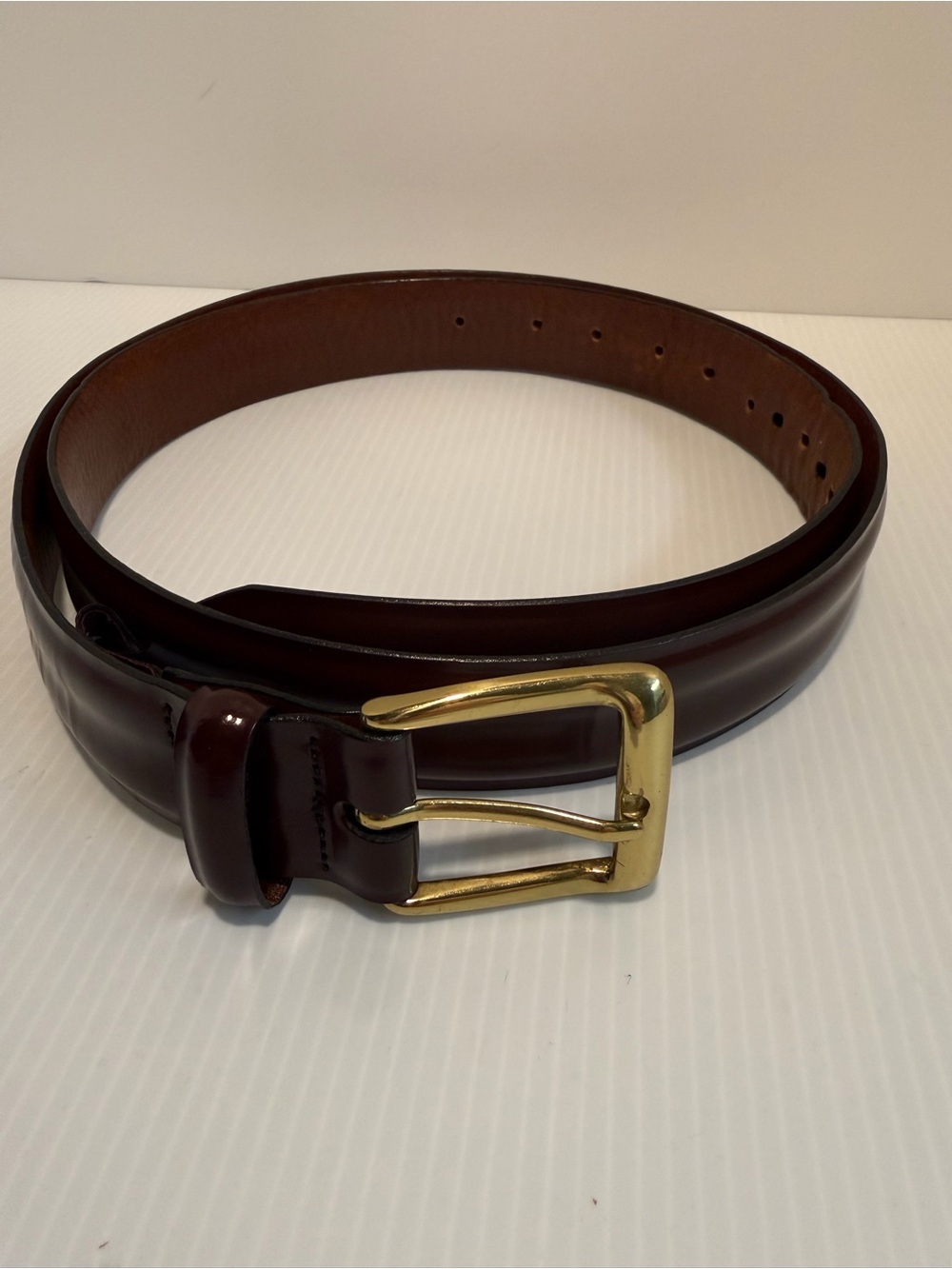 Nordstrom Mens Burgundy Leather Dress Belt Size 40 Brass Buckle Handcrafted USA